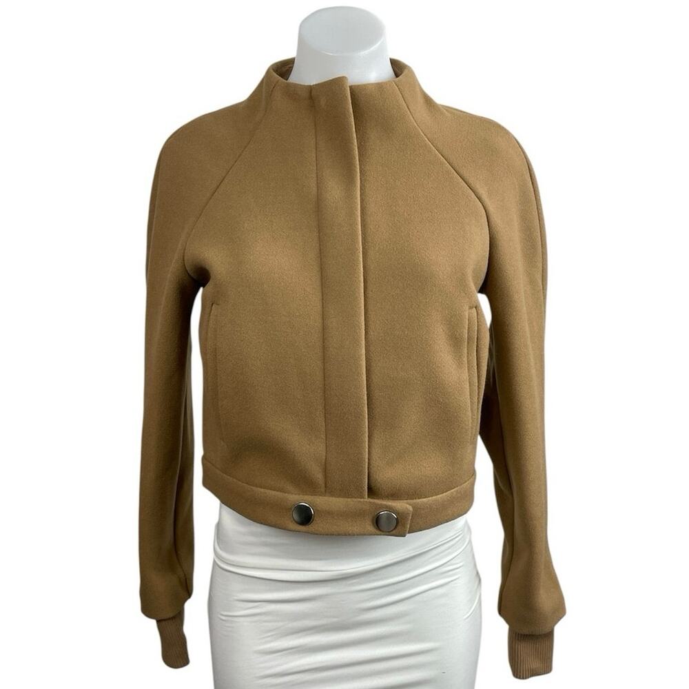 Jason Wu Women's Brown Mock Neck Long Sleeve Zip Snap Crop Bomber Coat Jacket XS